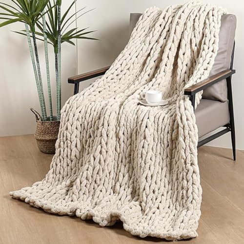 ILUXA Chunky Blanket | Beige Chunky Knit Blanket 50x60 by Muhammad Khan