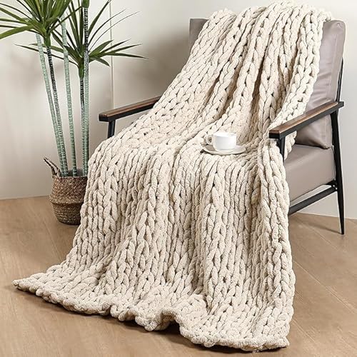 ILUXA Chunky Blanket | Beige Chunky Knit Blanket 50x60 by ali