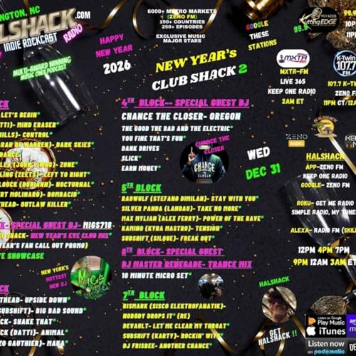 Episode 292: Halshack Special (NEW YEAR's EVE CLUB SHACK 2) Dec 31, 2025-- MXTR FM--KERB-KTWINS--ZENO--KEEP ONE RADIO--New Years Holiday Club Shack 2-hour Super Party- Find the playlist on Halshack com by Unknown